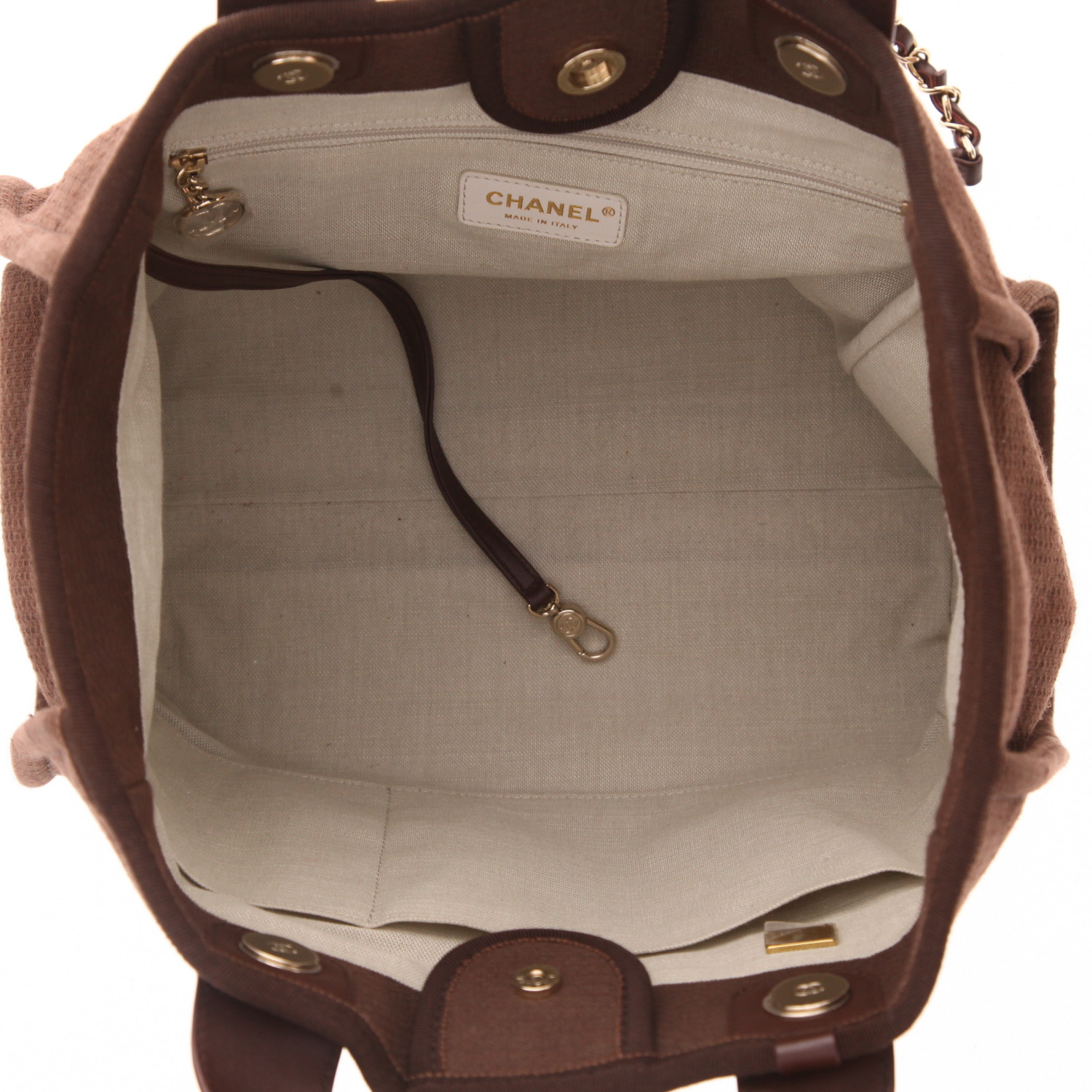Shopping bag Chanel  Deauville modello medio  in tela e pelle marrone - Detail D3