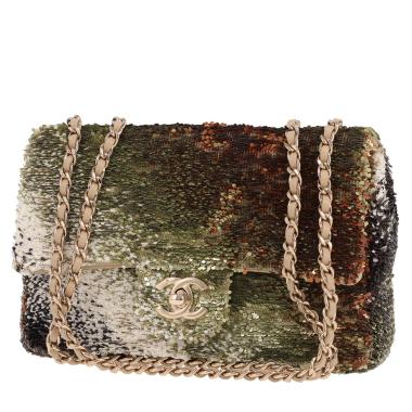 Borsa a tracolla Chanel  Timeless Petit in paillettes sfumato verdi