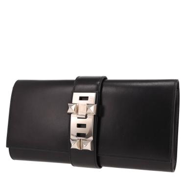 Bolsito de mano Hermès  Médor Pocket Hand en cuero box negro