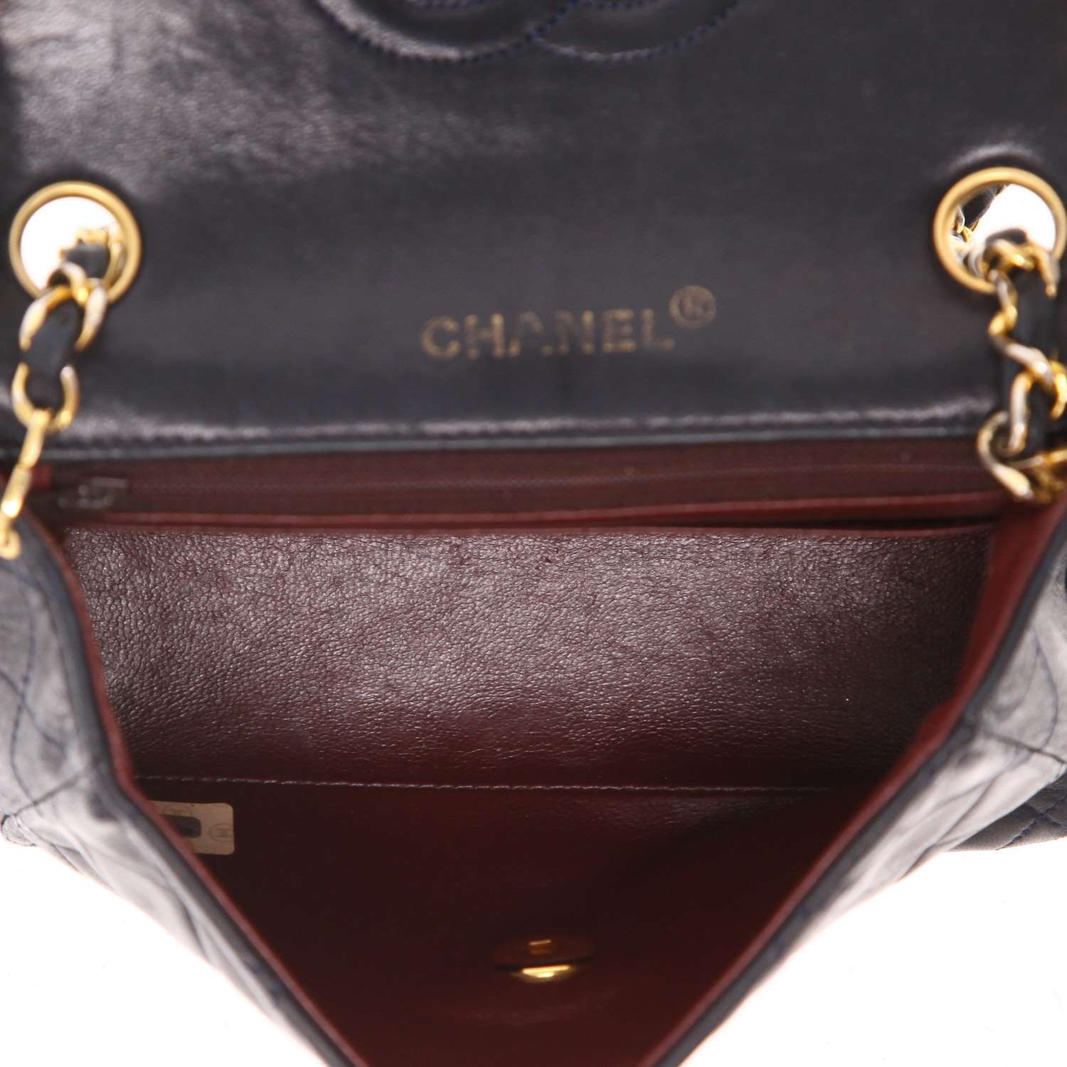 Bolso bandolera Chanel  Timeless Mini Carré en cuero acolchado azul marino - Detail D3