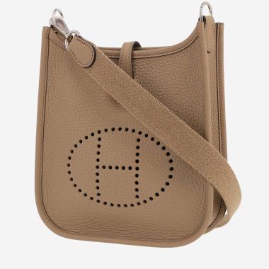 Sac bandoulière Hermès  Mini Evelyne en cuir taurillon clémence Beige Marfa
