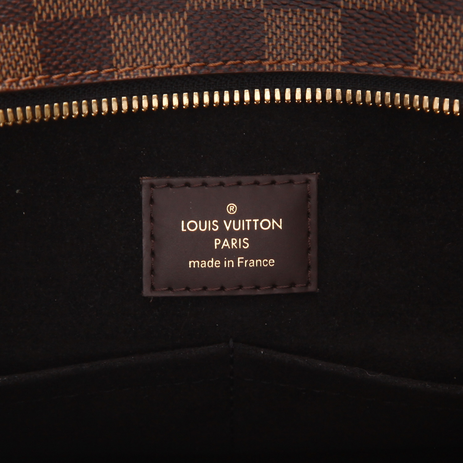 Louis Vuitton  Jersey handbag  in brown damier canvas  and black leather - Detail D2