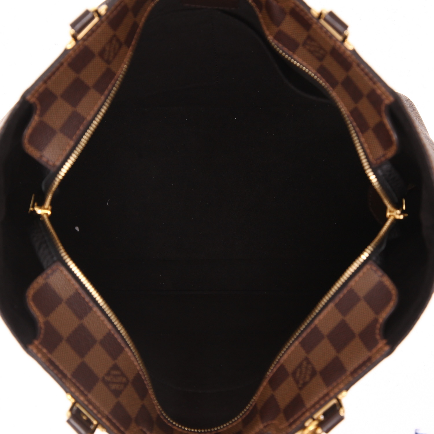 Borsa Louis Vuitton  Jersey in tela a scacchi marrone e pelle nera - Detail D3