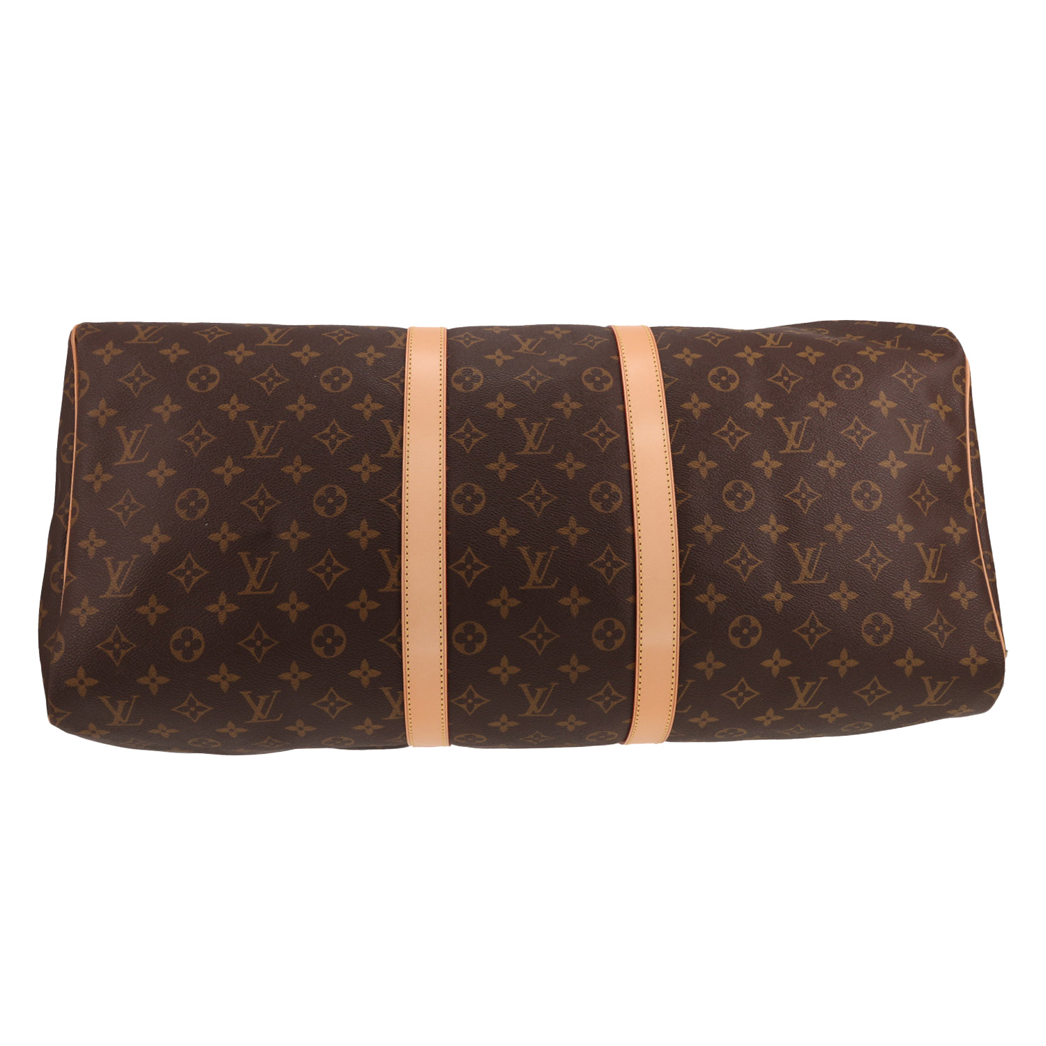 Louis Vuitton  Keepall 55 travel bag  in brown monogram canvas  and natural leather - Detail D1
