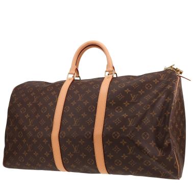 Bolsa de viaje Louis Vuitton  Keepall 55 en lona Monogram marrón y cuero natural