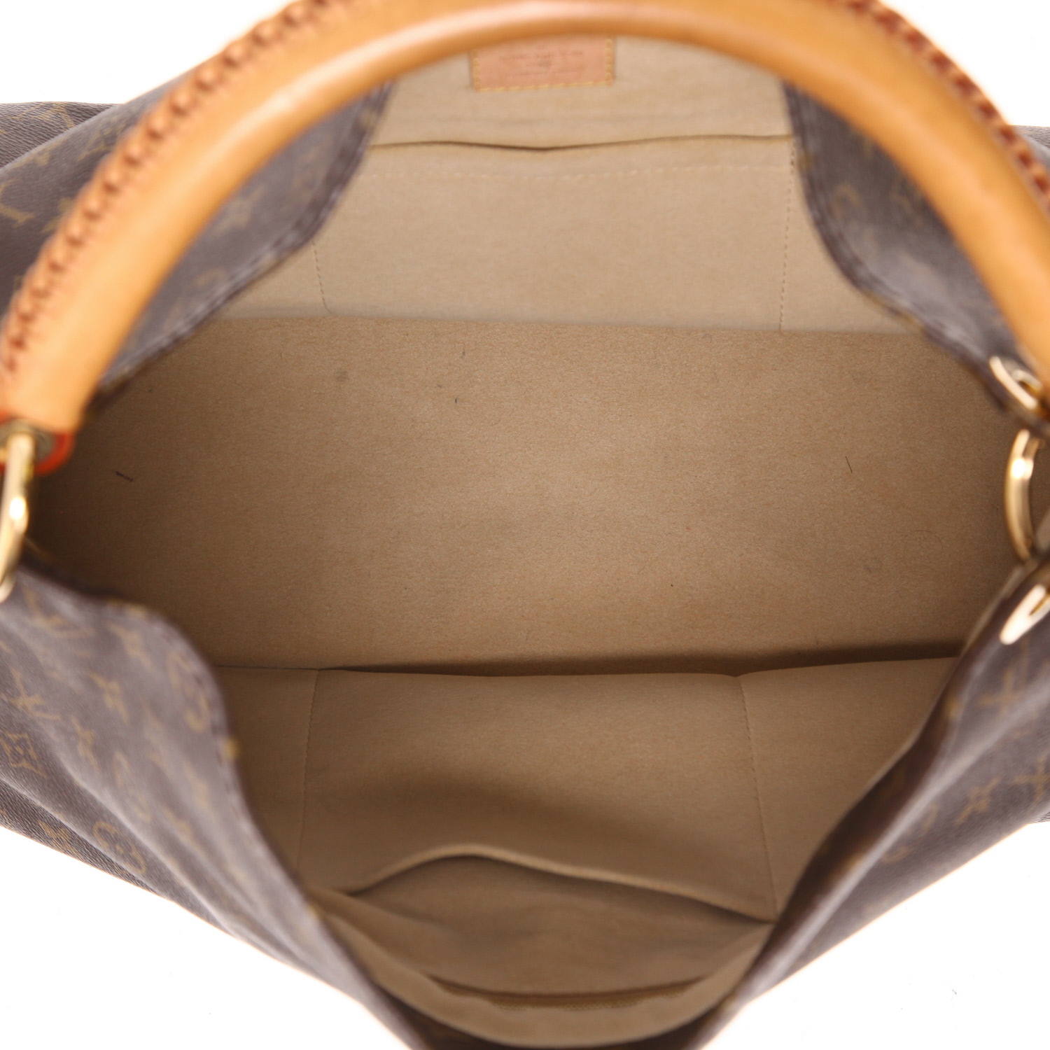 Bolso de mano Louis Vuitton  Artsy modelo mediano  en lona Monogram marrón y cuero natural - Detail D3