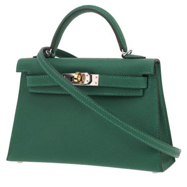 Bolso bandolera Hermès  Kelly 20 cm en cuero epsom verde Electrum hardware