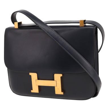 Sac à main Hermès  Constance en cuir box bleu-marine