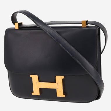 Bolso de mano Hermès  Constance en cuero box azul marino