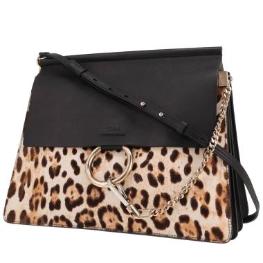 Bolso de mano Chloé  Faye en cuero negro y piel de potro leoparda