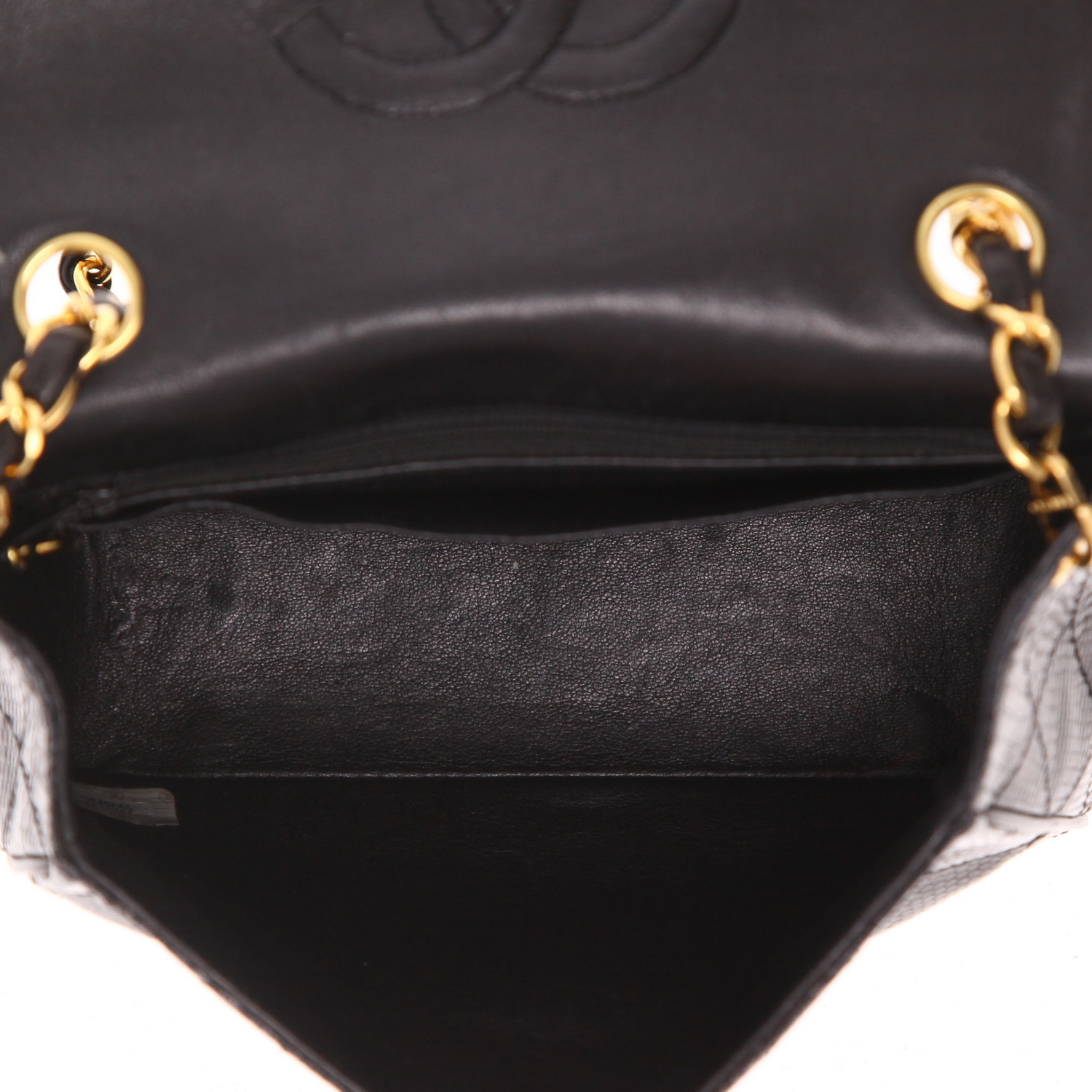Chanel  Mini Carré shoulder bag  in black lizzard - Detail D3