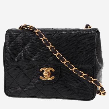 Sac bandoulière Chanel  Mini Carré en lézard noir