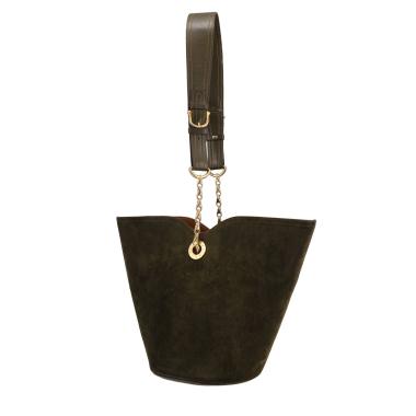 Sac bandoulière Celine  Vintage en cuir vert-kaki et Veau velours vert-kaki