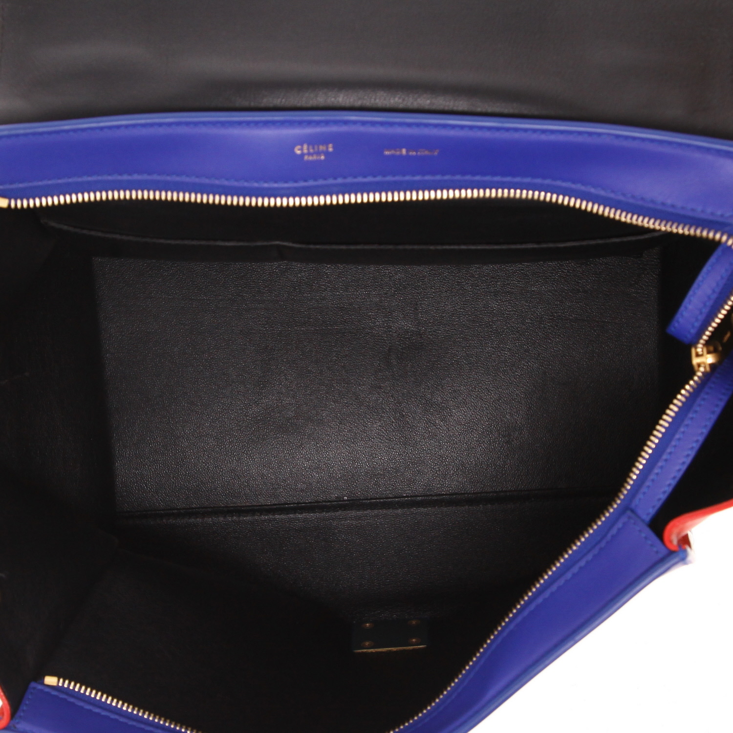 Celine  Trapeze medium model  shoulder bag  in black, blue and red leather - Detail D3