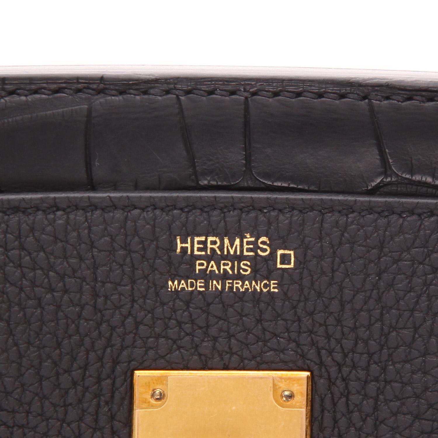 Hermès  Birkin Touch 30 cm handbag  in black togo leather  and black alligator - Detail D2