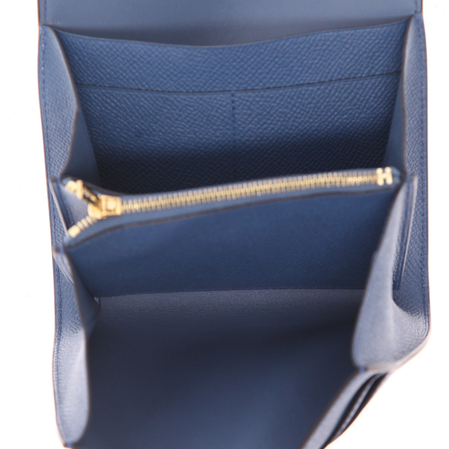 Portefeuille Hermès  Constance Wallet en cuir epsom bleu - Detail D3