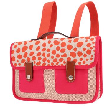 Hermès   backpack  in beige, pink and orange canvas  and gold leather