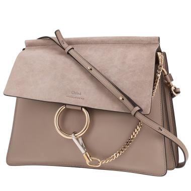 Bolso de mano Chloé  Faye en cuero color topo y Veau velours color topo