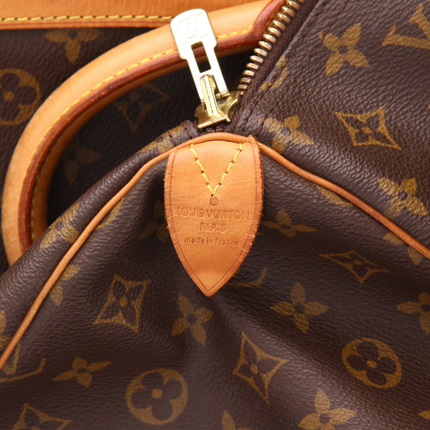 Sac de voyage Louis Vuitton  Keepall 60 en toile monogram marron et cuir naturel - Detail D2