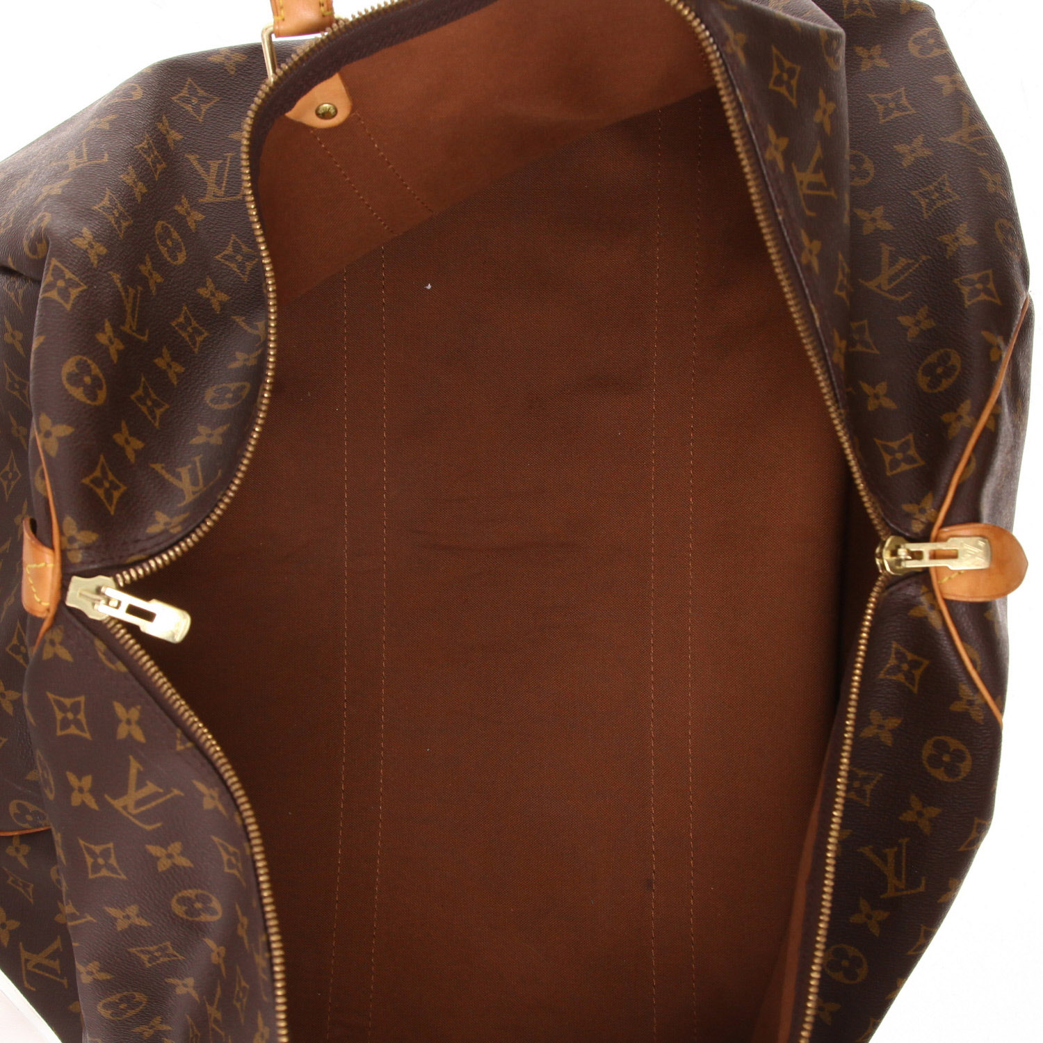 Bolsa de viaje Louis Vuitton  Keepall 60 en lona Monogram marrón y cuero natural - Detail D3