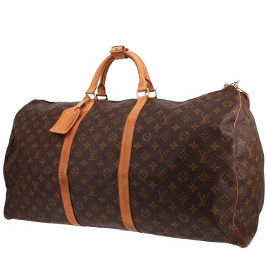 Sac de voyage Louis Vuitton  Keepall 60 en toile monogram marron et cuir naturel