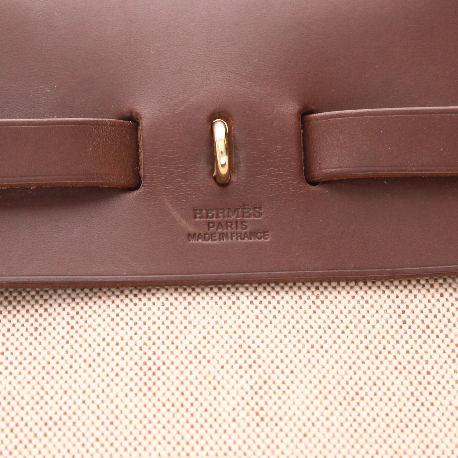 Sac à dos Hermès  Herbag - Backpack en toile beige et cuir marron - Detail D2