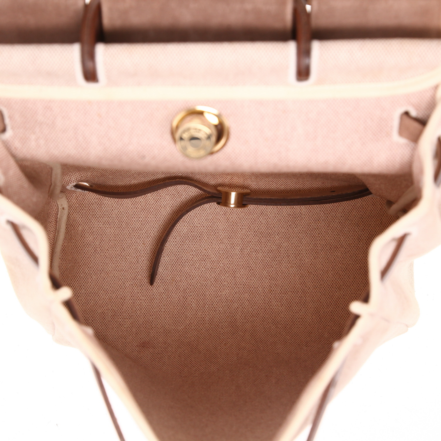 Sac à dos Hermès  Herbag - Backpack en toile beige et cuir marron - Detail D3