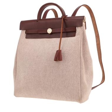 Mochila Hermès  Herbag - Backpack en lona beige y cuero marrón