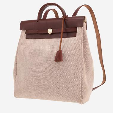 Sac à dos Hermès  Herbag - Backpack en toile beige et cuir marron