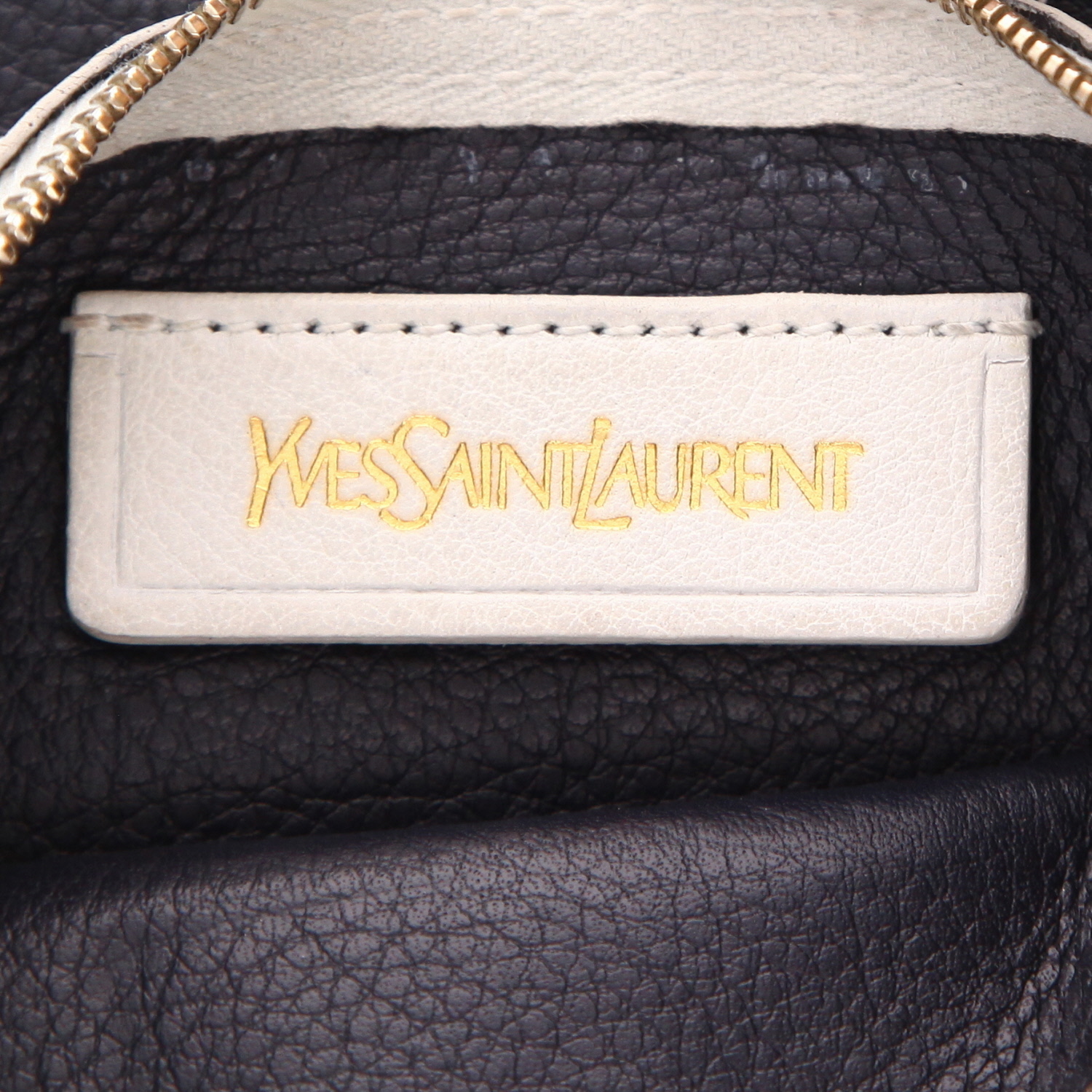 Saint Laurent   shopping bag  in navy blue and white leather - Detail D2