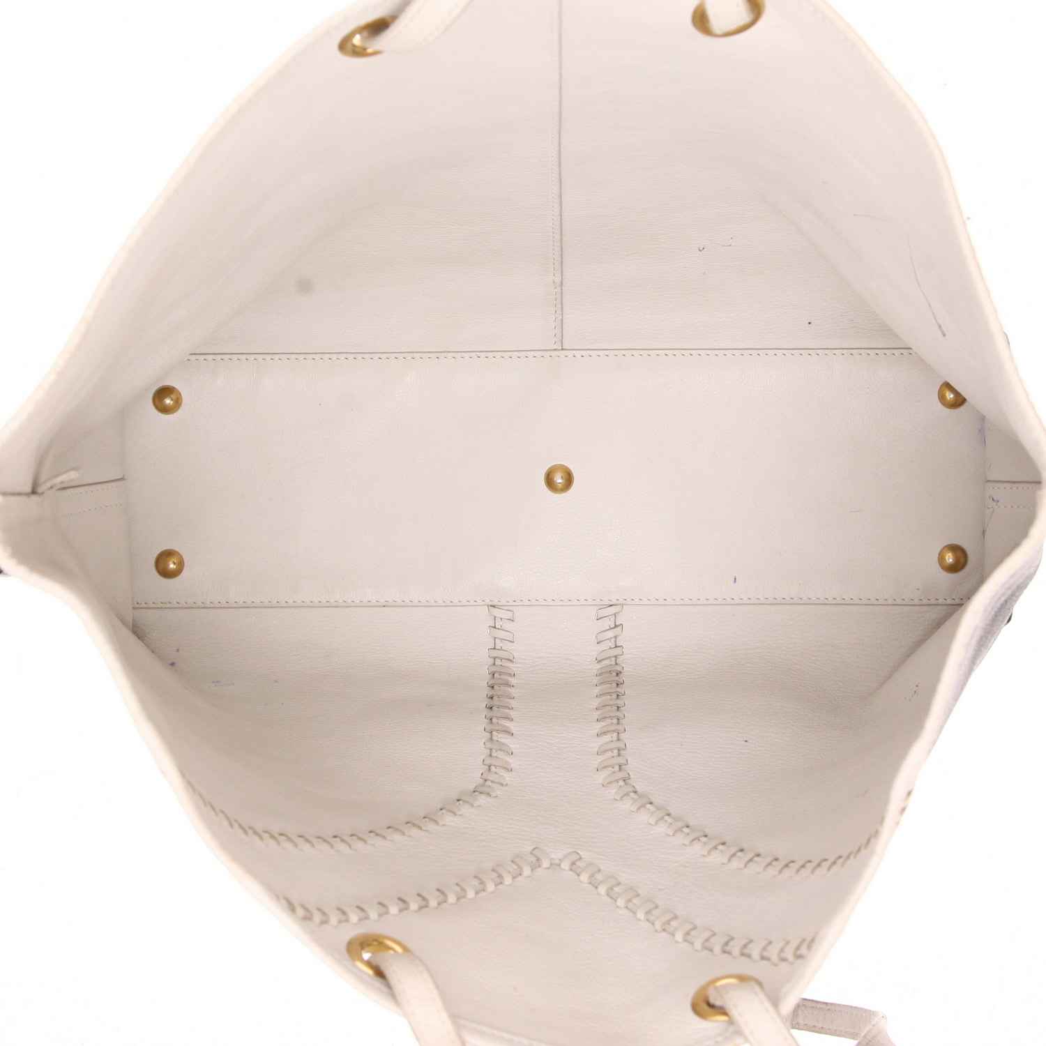 Sac cabas Saint Laurent   en cuir bleu-marine et blanc - Detail D3