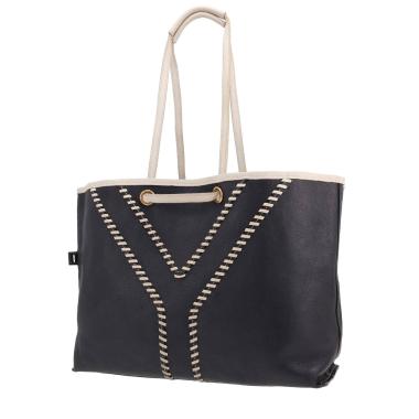 Shopping bag Saint Laurent   in pelle blu marino e bianca
