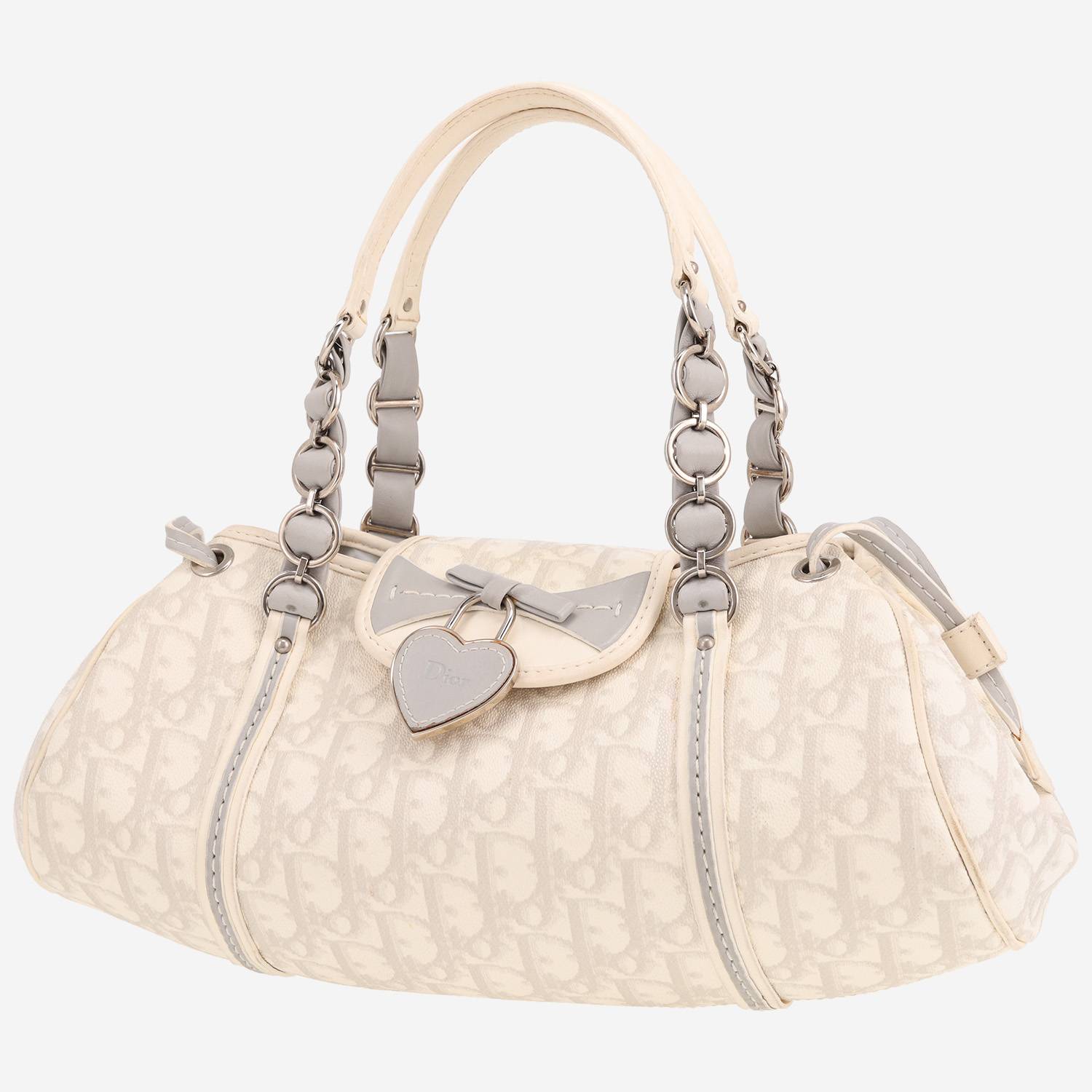 Sac à main Dior  Vintage en toile monogram Oblique blanche et cuir blanc