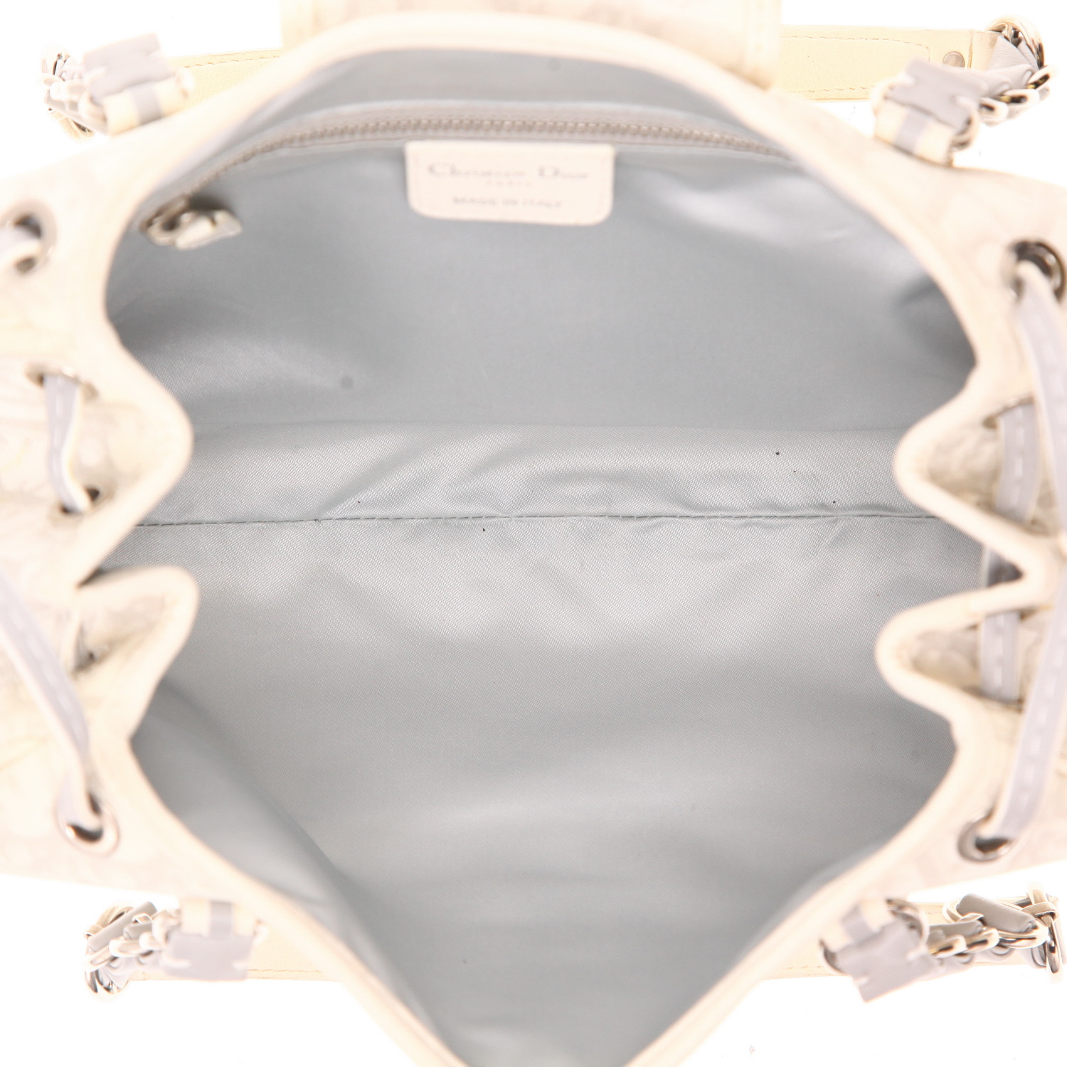 Sac à main Dior  Vintage en toile monogram Oblique blanche et cuir blanc - Detail D3