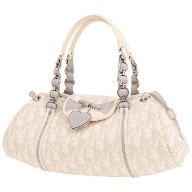 Borsa Dior  Vintage in tessuto a monogramma Oblique bianco e pelle bianca
