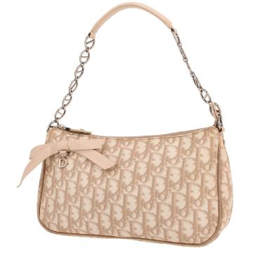 Sac à main Dior  Vintage en toile monogram Oblique beige et cuir beige