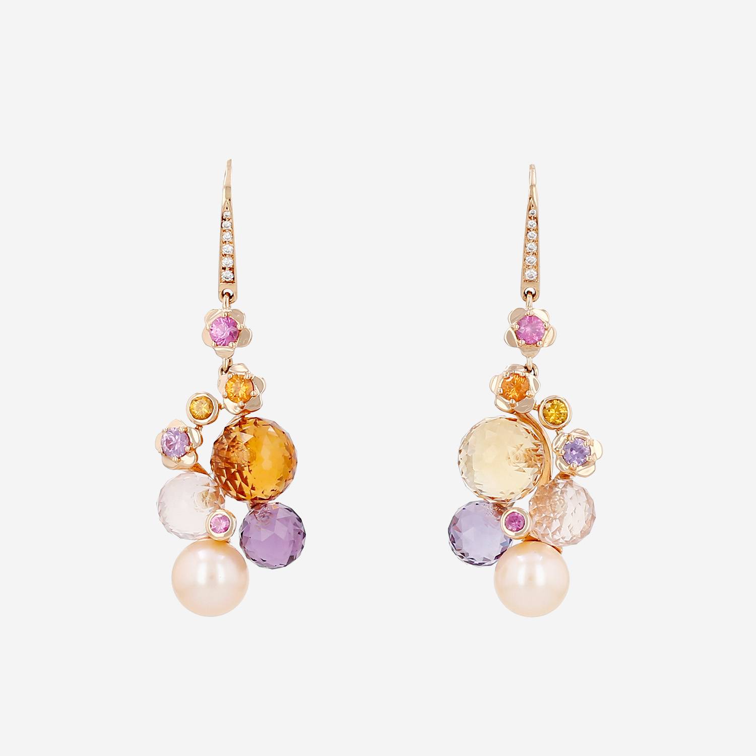 Orecchini Chanel Mademoiselle in oro rosa, pietre colorate, perle coltivate e diamanti