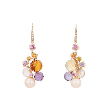 Pendientes Chanel Mademoiselle de oro rosa, piedras de colores, perlas cultivadas y diamantes