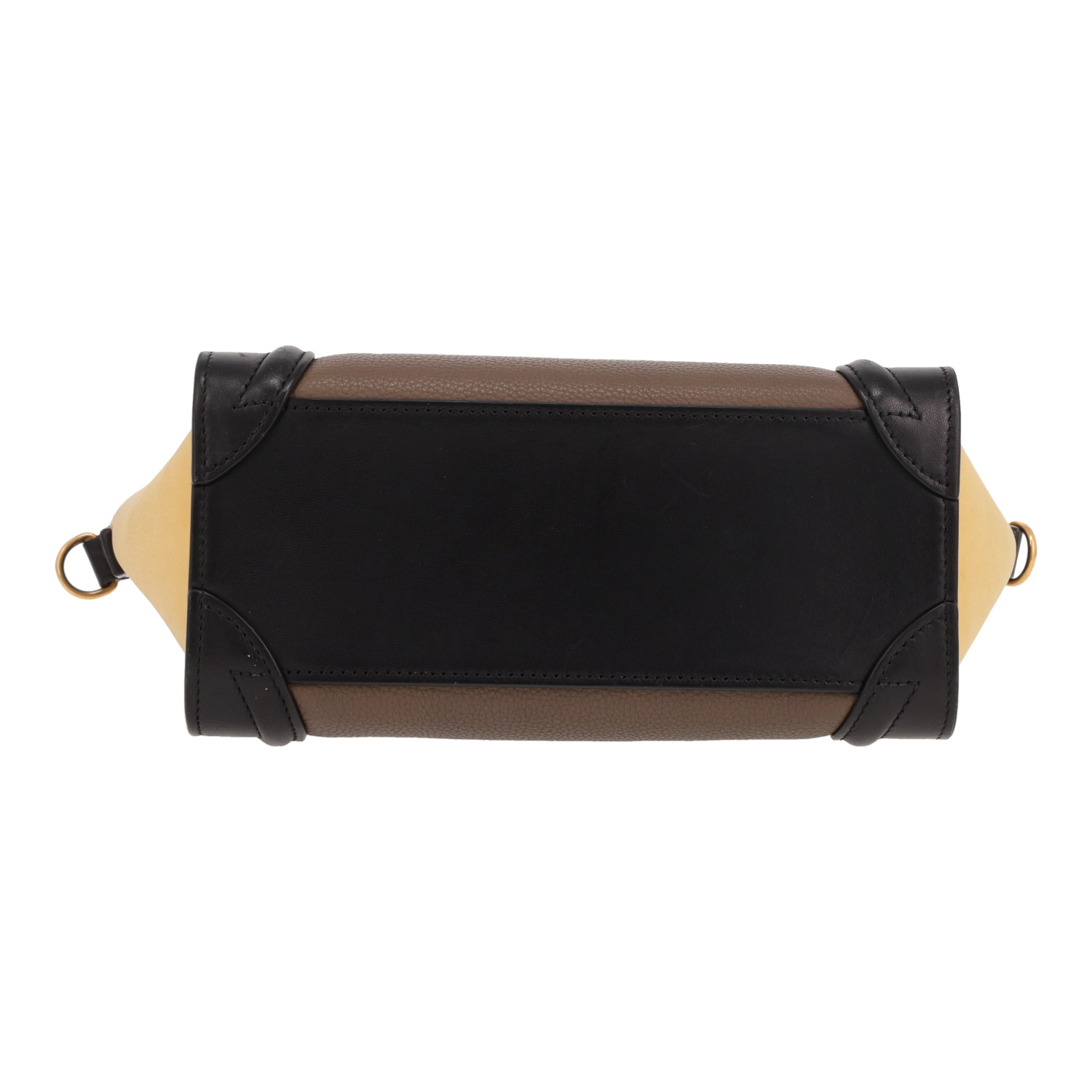 Borsa a tracolla Celine  Luggage Nano in pelle nera color talpa e gialla - Detail D1