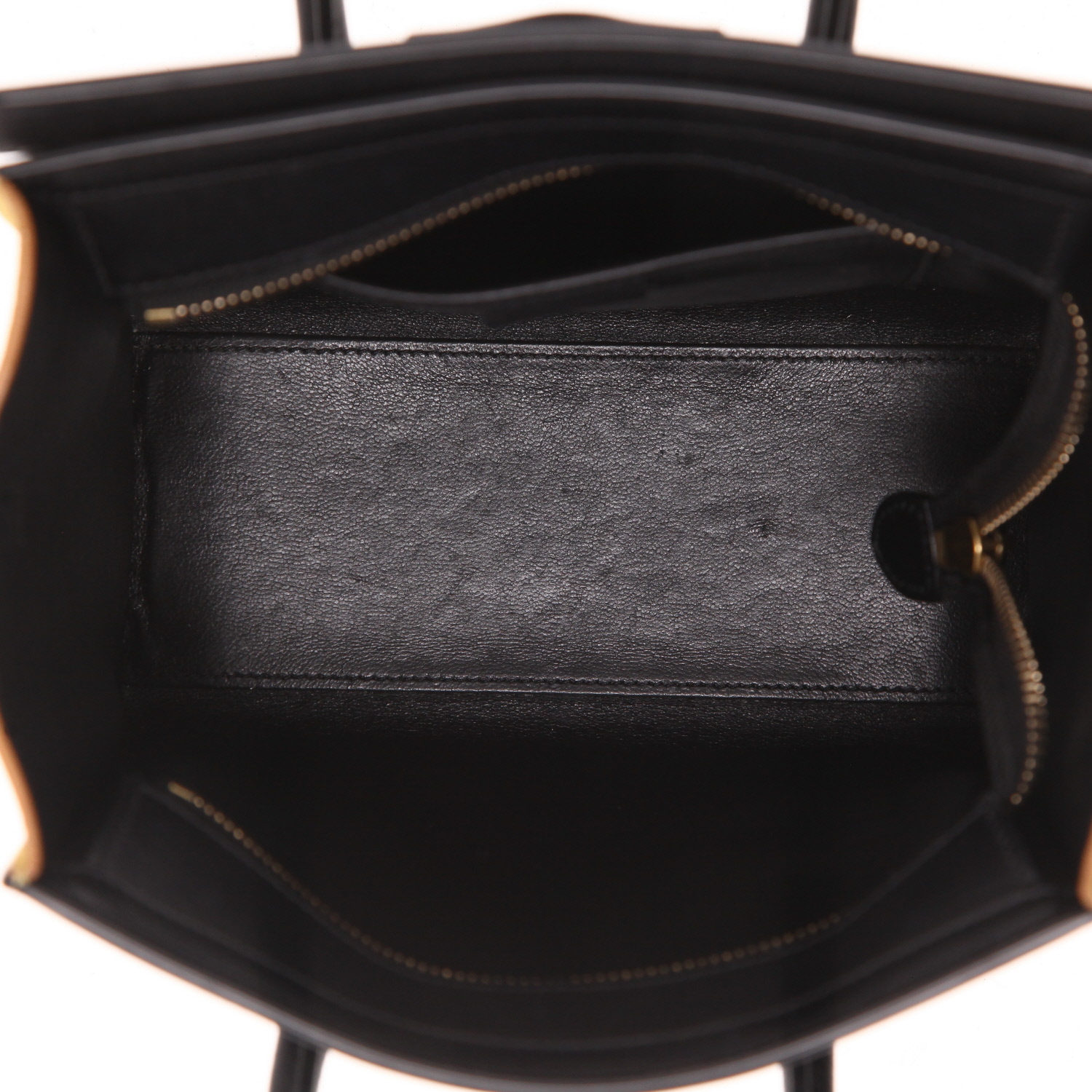 Bolso bandolera Celine  Luggage Nano en cuero negro color topo y amarillo - Detail D3