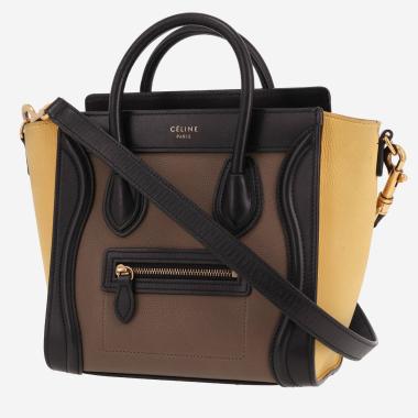 Celine  Luggage Nano shoulder bag  in black, taupe and yellow leather
