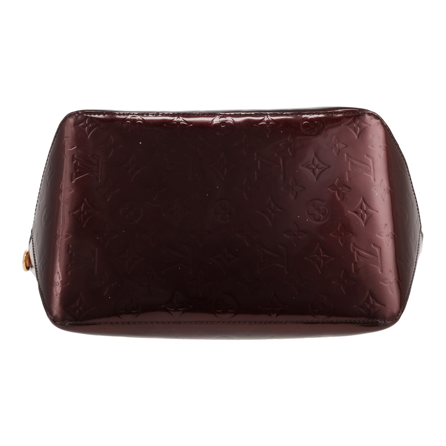 Sac à main Louis Vuitton  Bellevue en cuir verni monogram aubergine et cuir naturel - Detail D1