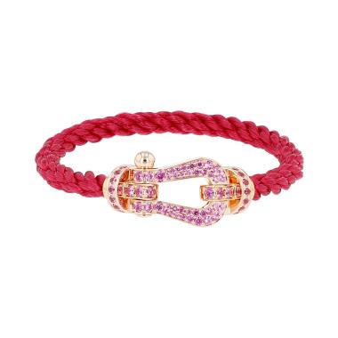 Brazalete Fred Force 10 modelo grande de oro rosa, zafiros rosa, nylon y acero