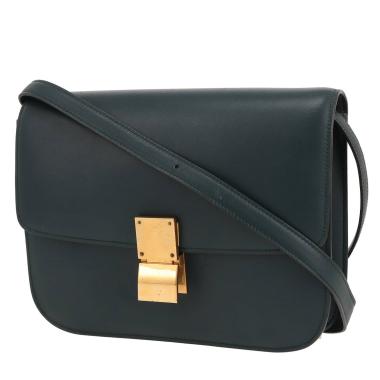 Sac bandoulière Celine  Classic Box moyen modèle  en cuir vert