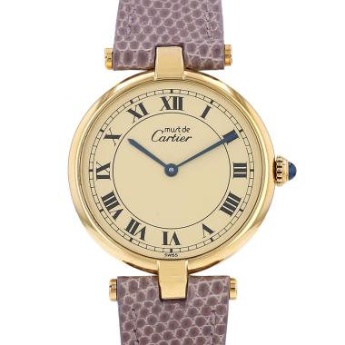 Reloj Cartier Vendôme modelo grande  de plata dorada Circa 1990