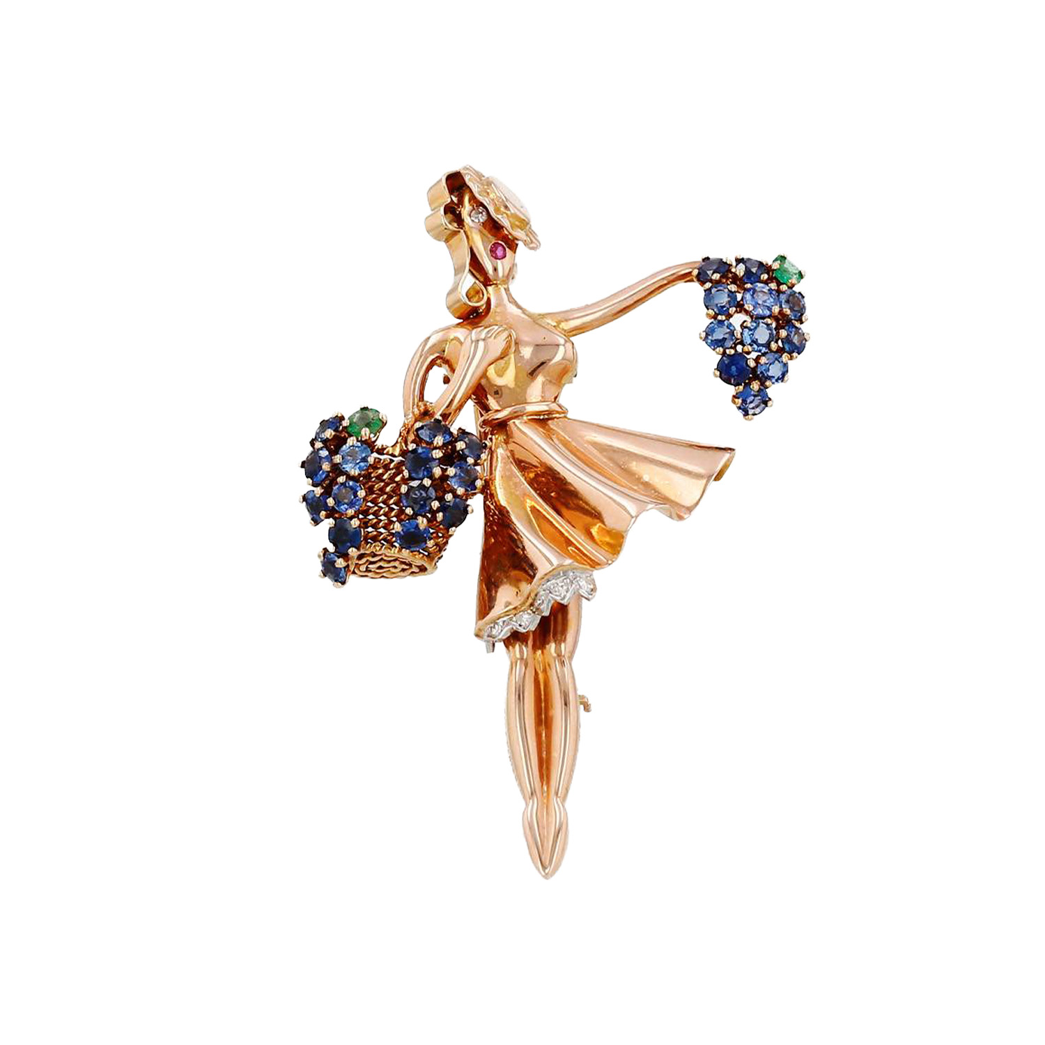 Broche-pendentif Lacloche en or rose, diamants et pierres de couleurs