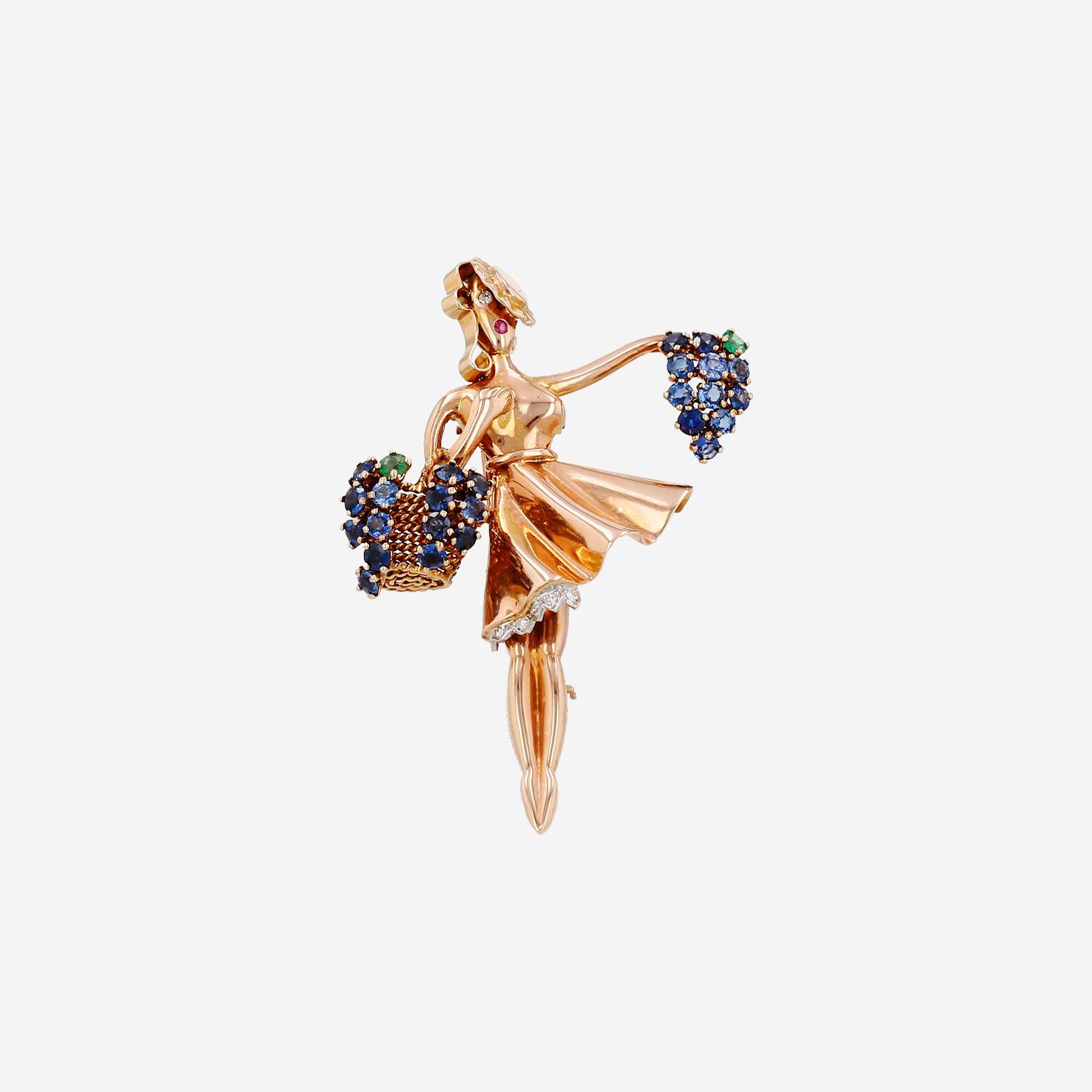 Broche-colgante Vintage Lacloche de oro rosa, diamantes y piedras de colores