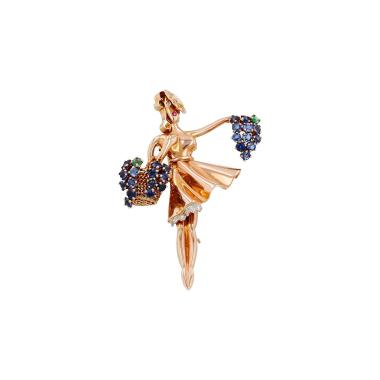 Broche-colgante Vintage Lacloche de oro rosa, diamantes y piedras de colores