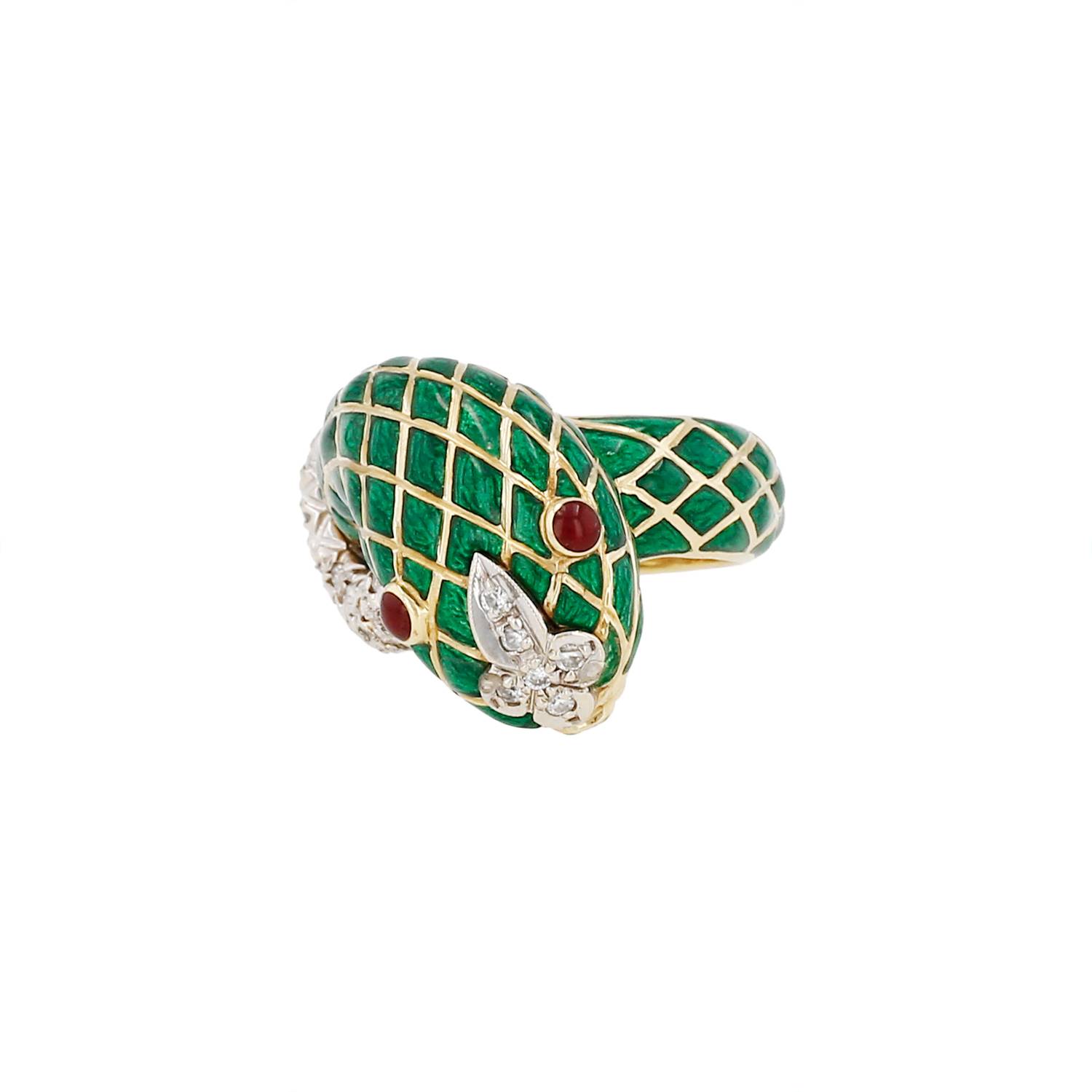 Bague David Webb Serpent Or Platine Diamants Occasion