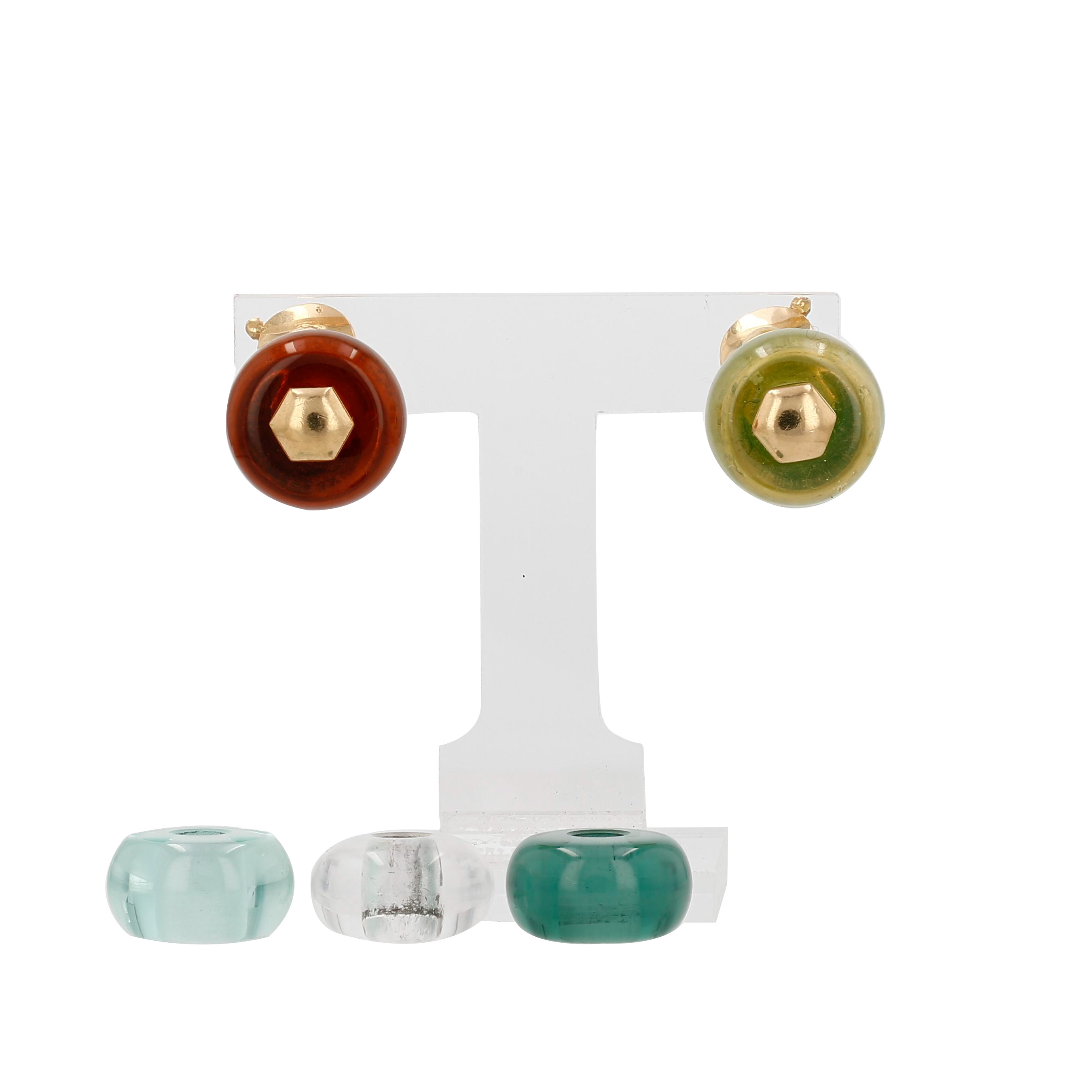Marina B earrings in yellow gold, rock crystal, citrine, green beryl, peridot and topaz - Detail D3